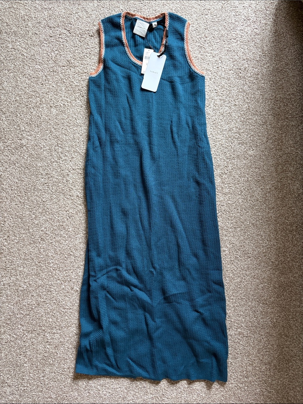 Varley Teal Midi Dress with Peach Contrast Trim